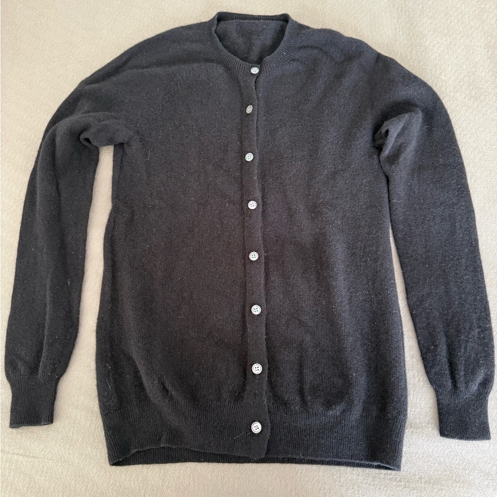 Women’s Merino wool small black superfine button cardigan granny goth sweater